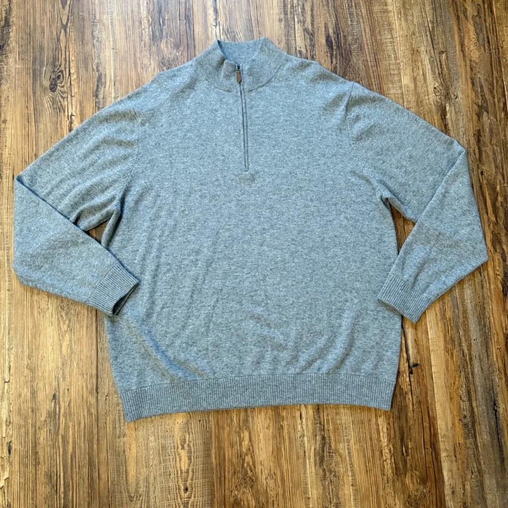 Tom James Cashmere Sweater Mens XXL Gray Quarter Zip Pullover LUXE Bundle EXEC